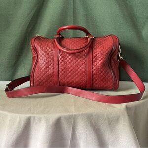 Gucci Dark Red Leather Gg Monogram Boston Bag Crossbody